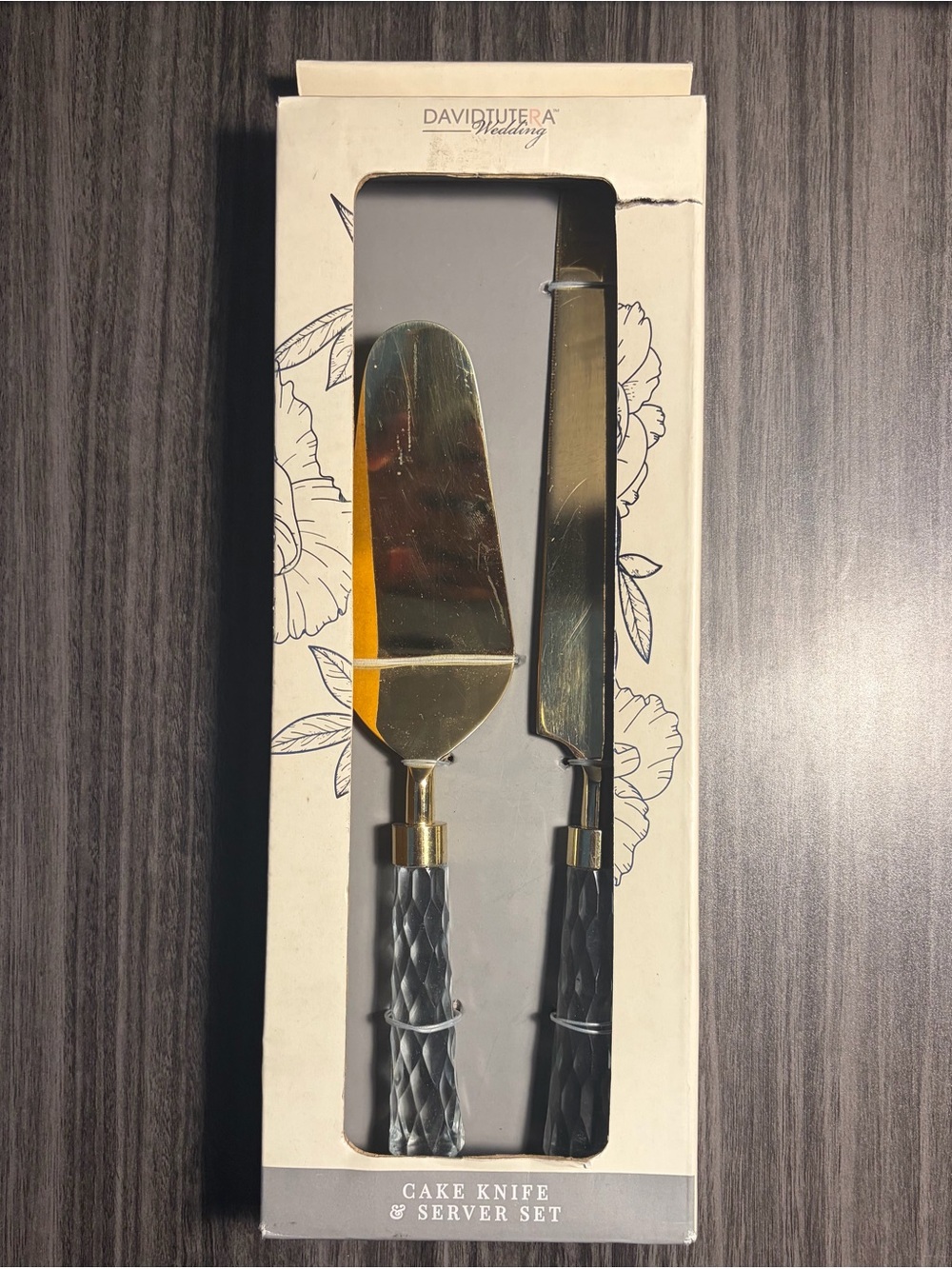 David Tutera Cream and Black Wedding Cake Knife & Server Set